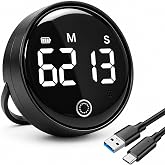 Pumwry Kitchen Timer for Cooking, Magnetic Digital Timer, Voice &amp; Dial | USB-C Rechargeable, Loud Alarm, Large LED Display, Silent Flash, Kids &amp; Classroom Study Timer, No WiFi or App