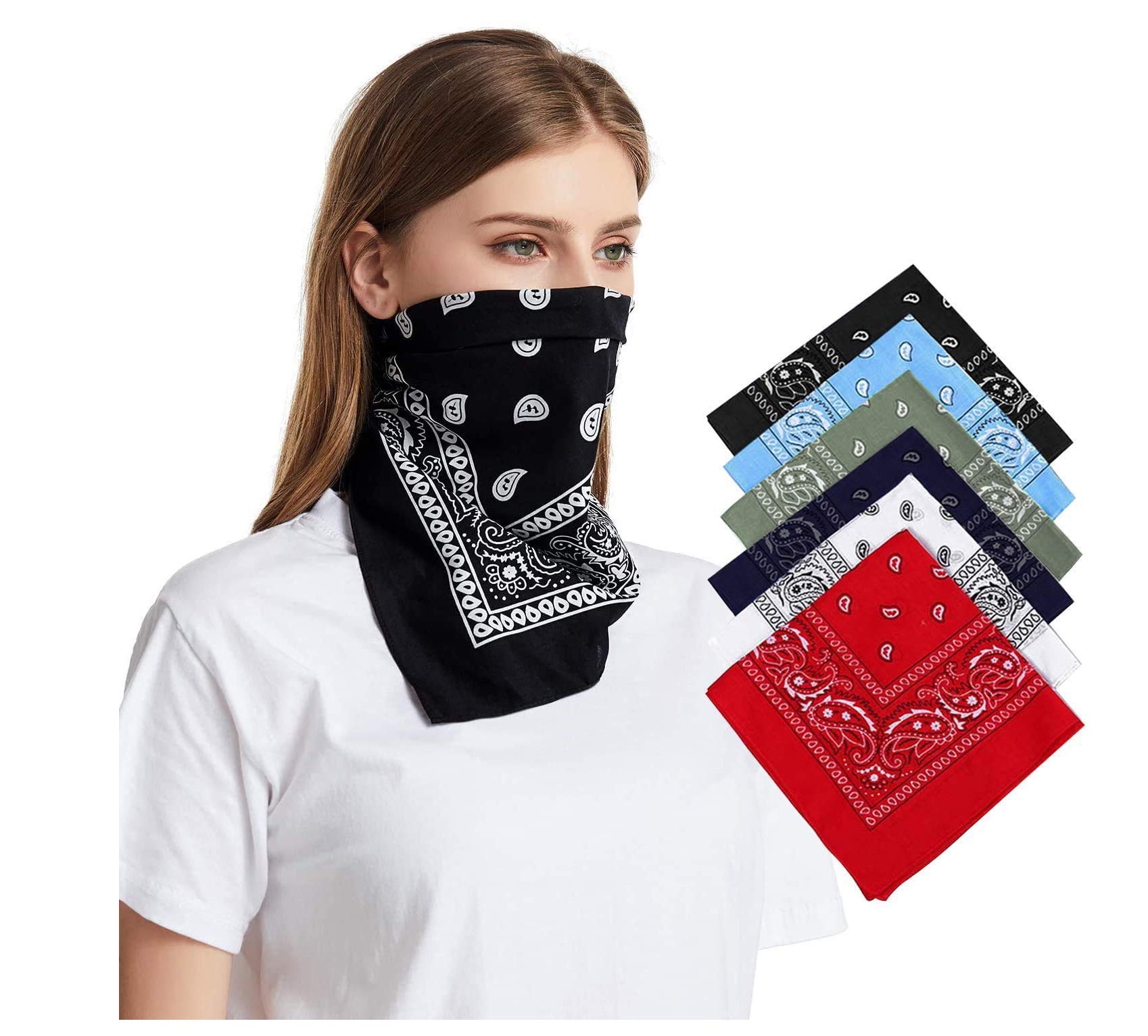 BOBOZHONG Cotton Bandana 6 Pack - Double Sided Print Cycling Headband Handkerchief With Paisley Pattern - Multifunction Headbands Cowboy Handkerchiefs for Women and Men