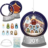 Threehoney 24 Pack Nativity Advent DIY Snow Globe Craft Kit for Kids Toddlers Boys Girls Jesus Birth Hanging Ornament with Glitter Sequin Paper Holiday Religious Classroom Decor(Joy,Silver)