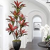 Artificial Dracaena Tree 6ft(72in) Tall Large Faux Fall Plants with Realistic Trunks and Red Leaves, Fake Floor Potted Artificial Plants for Home Office Indoor Decor (6feet,1Pack)