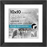 Americanflat 10x10 Picture Frame with Shatter-Resistant Glass - Use as 8x8 Frame with Mat or Display 10x10 Photo Without Mat - Hudson Collection - Wide Square Frames for Tabletop and Wall - Black