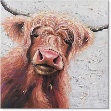 Amazon Seven壁芸術100 手塗りの油彩画可愛い動物モダンホーム装飾装飾アート絵画ホーム装飾24 X 32インチ カラフルなcow キッチン用品 オンライン通販
