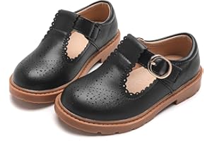 WUIWUIYU Toddlers Girls T-Strap Hook&Loop Retro Brogues Shoes Oxfords School Uniform Dress Mary Jane Flats