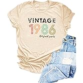 Chulianyouhuo Vintage 1986 T Shirts for Women 40th Birthday Gifts Letter Print Retro Party Tops Casual Short Sleeve Tee