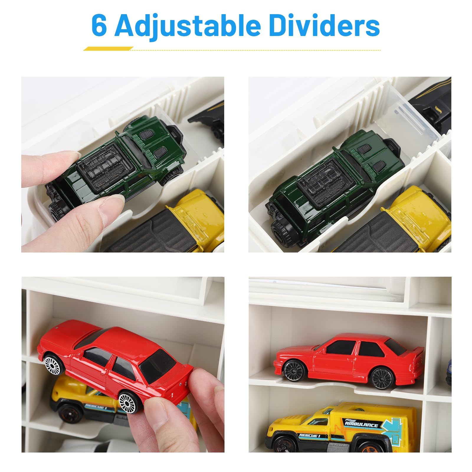 Storage Case for Hot Wheels - Carrying Display Case for 1/64 Scale Toy Cars, 48-Slot Double-Sided Transparent Organizer with Built-in Steps Prevent Sliding & Adjustable Dividers