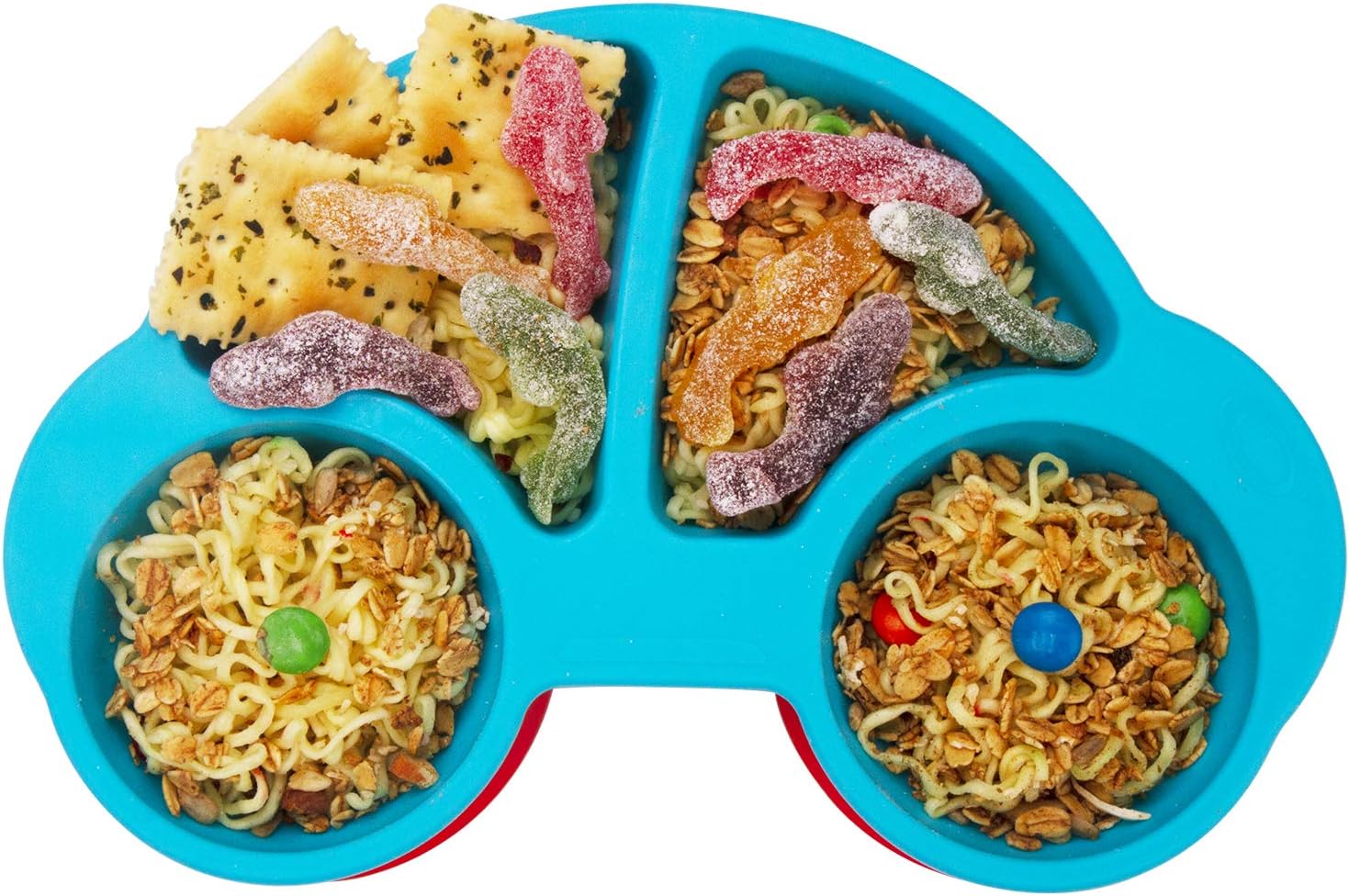 Baby Plate Silicone Suction Toddler Plates, Divided Dishes for Toddler Kids, Self Feeding, BPA Free, Microwave & Dishwasher Safe (Car-Blue)