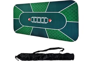 JIESITE 71 x 36Inch Texas Hold'Em Poker Mat Portable Rubber Poker Table Top Water Waterproof, Noise Reduction Suitable For Any Tabletop Game Premium Carry Bag Is Provided For Playing Everywhere(Green)