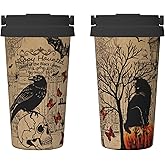 bassyil Halloween Vintage 17oz Insulated Coffee Mug with Flip Lid Handle Witch Spooky Themed Stainless Steel Insulated Travel Tumbler Spill Proof Halloween Cup Gift for Women Men Adults