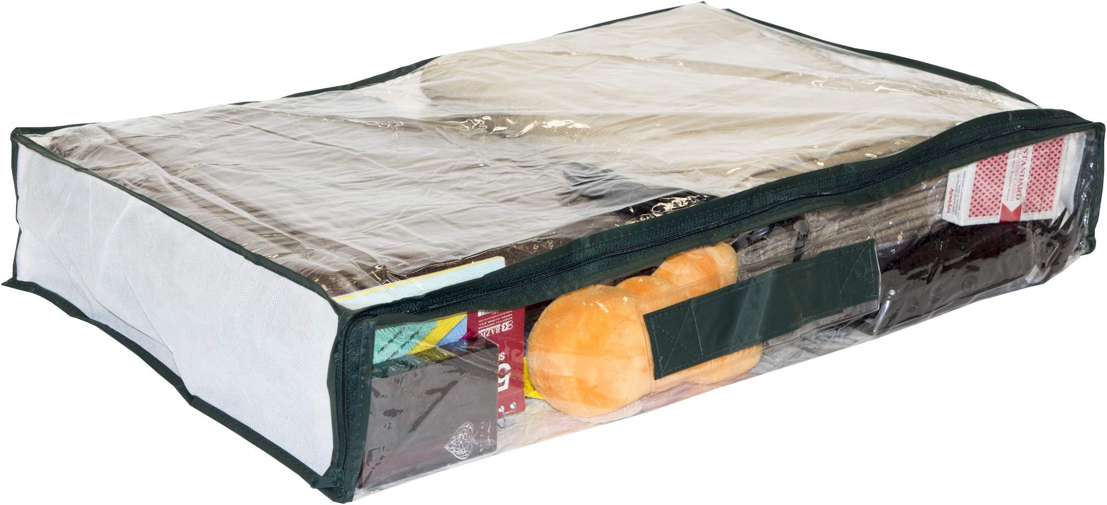 5-Pack Clear Vinyl Zippered Storage Bags 24 x 16 x 4 Inch with Dark Green Trim, 11 x 14.5 Insert Pocket and Handle