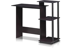 Furinno Efficient Home Laptop Notebook Computer Desk with Square Shelves, Dark Walnut