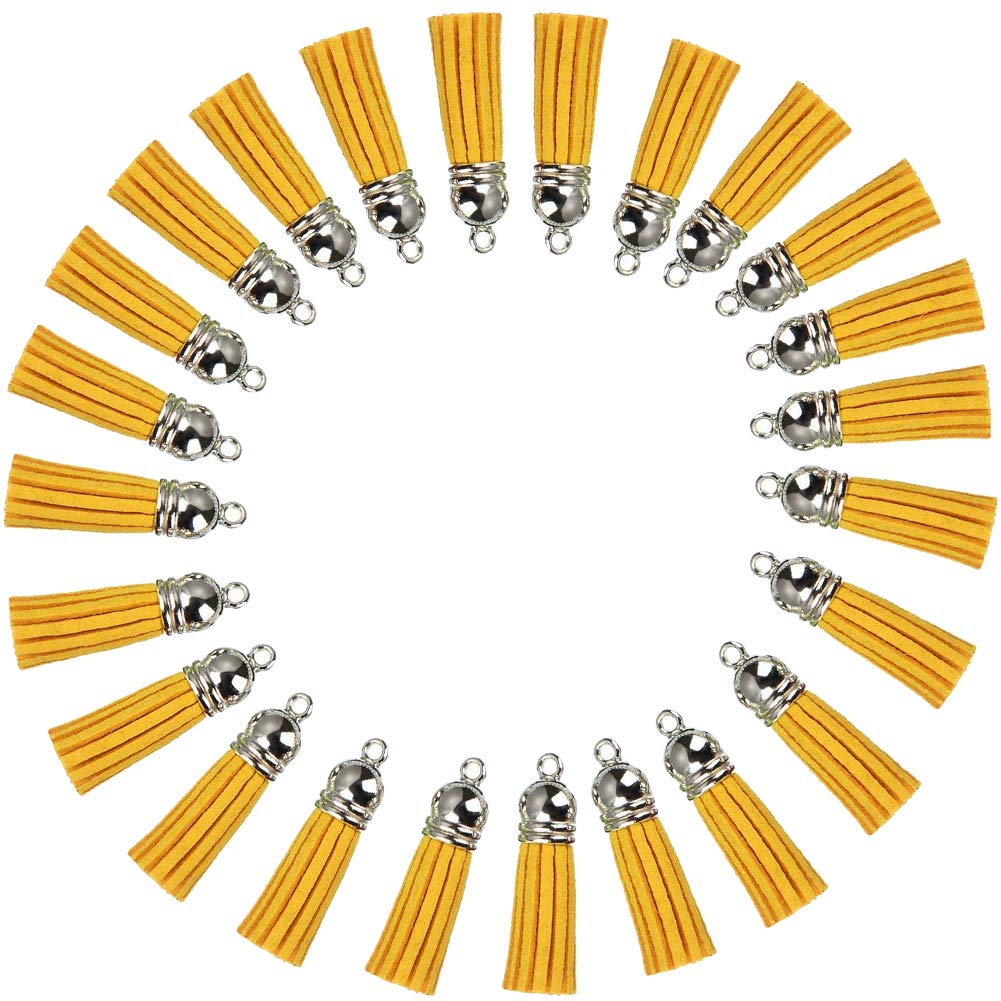 Keychain Tassels Leather Tassel Pendants with Silver White Caps,Tassel Charm for Jewelry Making Keychain Bracelets Ring Crafts -30pcs(1-1/2 inch,Blue) (Yellow)