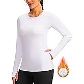 Women's Thermal Fleece Tops Long Sleeve Workout Shirts Running Athletic Base Layer with Thumb Holes Zipper Pocket