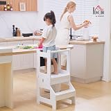 HOMCOM 2 in 1 Kids Kitchen Step Stool with Safety Rail White view 2