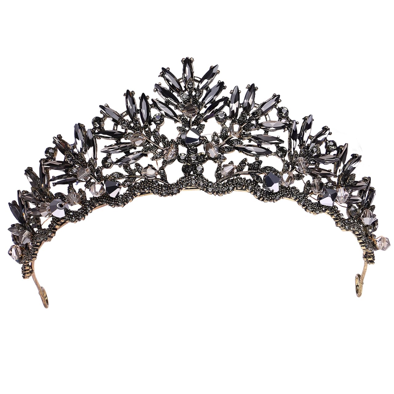 Frcolor Vintage Baroque Crown Alloy Prom Quenn Crown Bridal Tiara Wedding Headpiece (Black)