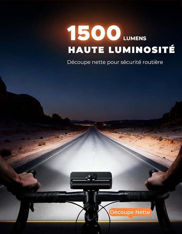 Lumiere Velo Avant et Arriere 1500LM Super Lumineux & Rayon Étendu