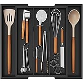 Lifewit Utensil Organizer for Kitchen Drawer, Expandable Cooking Utensil Tray, Bamboo Cutlery Silverware Flatware Holder, Adj