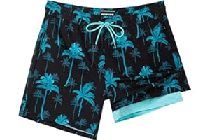 SURF CUZ Mens Swim Trunks with Compression Liner Swimming Trunks 5 Inch Bathing Suit Quick Dry Swim Shorts