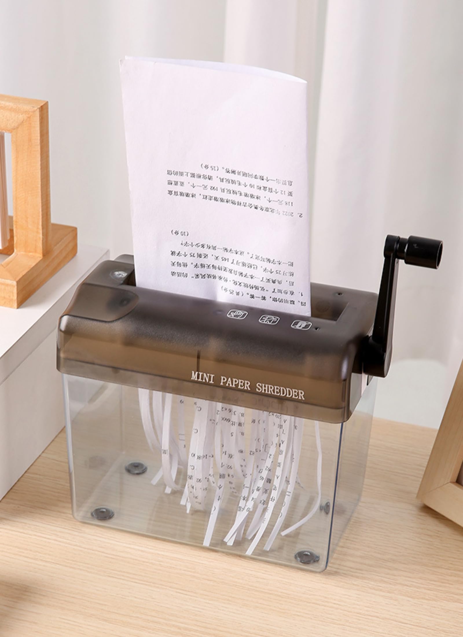 Diyeeni Mini Manual Shredder, Portable Paper Shredder Manual Shredder, with 1L Transparent Plastic Bin, A6 Hand Paper Shredder for Paper, Notes, Portrait, Photos