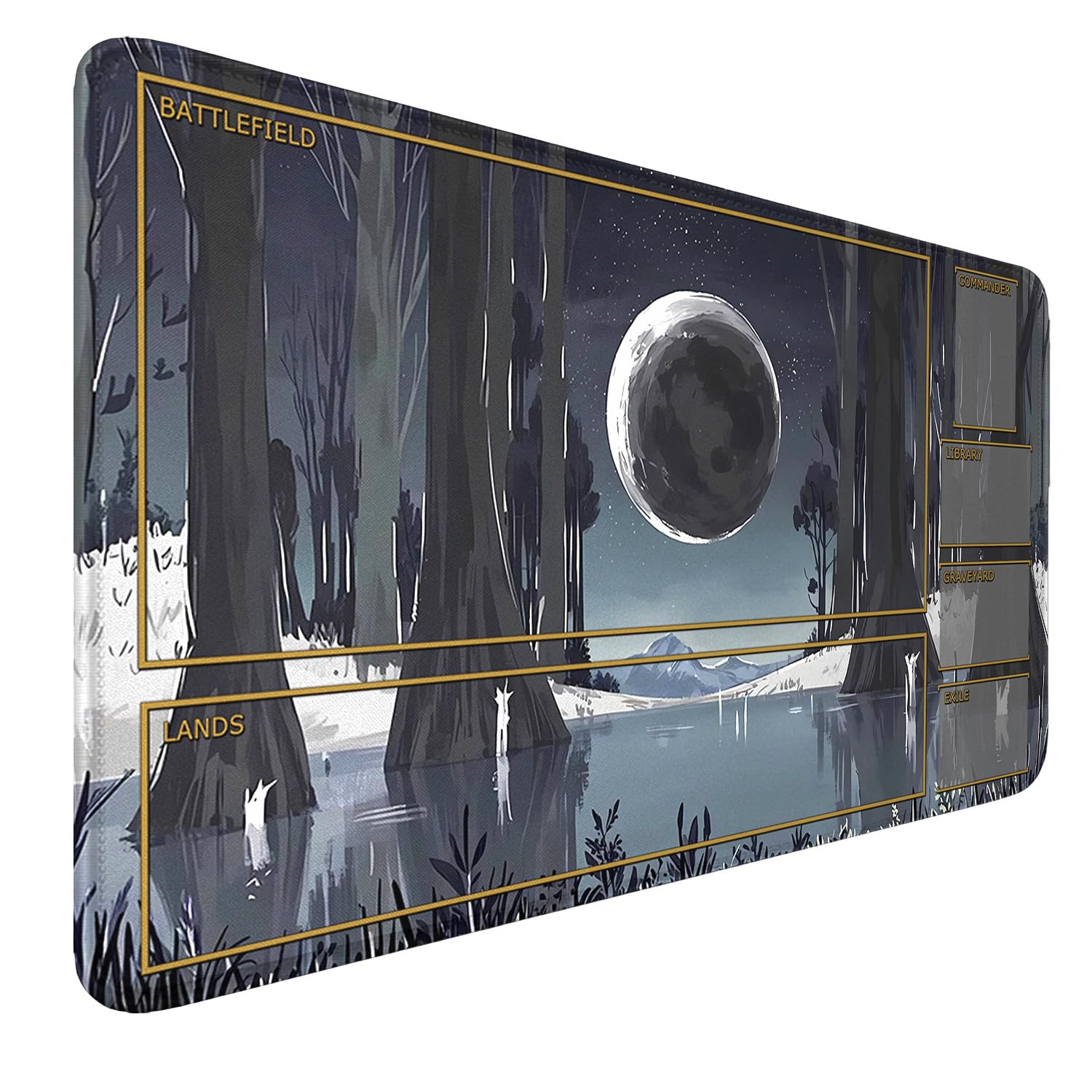 MTG Mat, 24" x 14" Forest MTG Playmat with Zones Stitched Edges Trading Card with Storage Bag Smooth Rubber Surface Battle Game Mat Moon