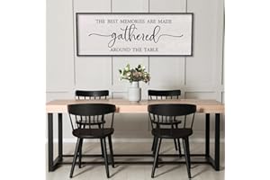 LUZHIQIANG The Best Memories Are Made Gathered Around The Table Sign Wall Art Decor 40 x 15 Inch Dining Room Large Rustic Farmhouse Wood Framed Kitchen Home Wall Hanging Decoration (Black)
