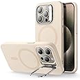 ESR for iPhone 15 Pro Case, MagSafe Silicone Case with Stand, Military-Grade Protection, Built-in Camera Stash Stand, Magnetic Phone Case for iPhone 15 Pro, Cloud Series,Light Tan