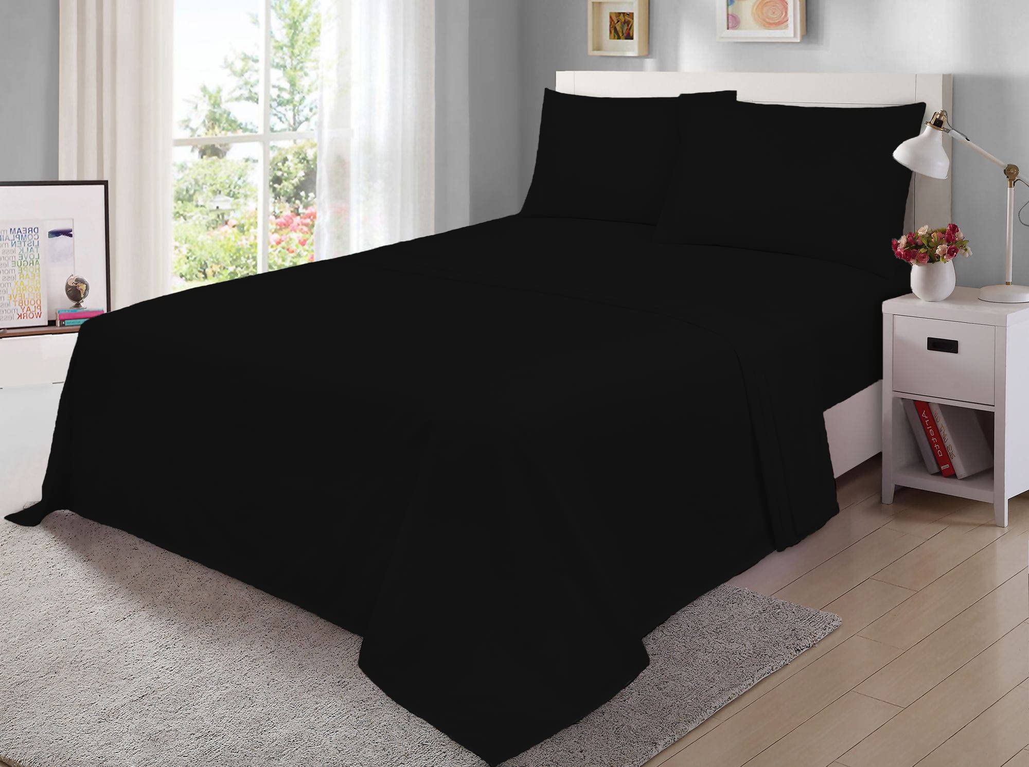 100% Egyptian Cotton Flat Sheet 200 Thread Count Hotel Quality Soft & Crisp Cotton Caravan Campervan Bed Flat Sheet (Black, Single)