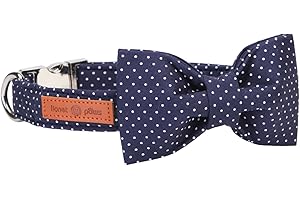 Lionet Paws Boy Dog Collar with Bowtie, Comfortable Adjustable Cute Navy Blue Bow Tie Collar for Male Puppies and Cats Gift, XS, Neck 8-12 inches