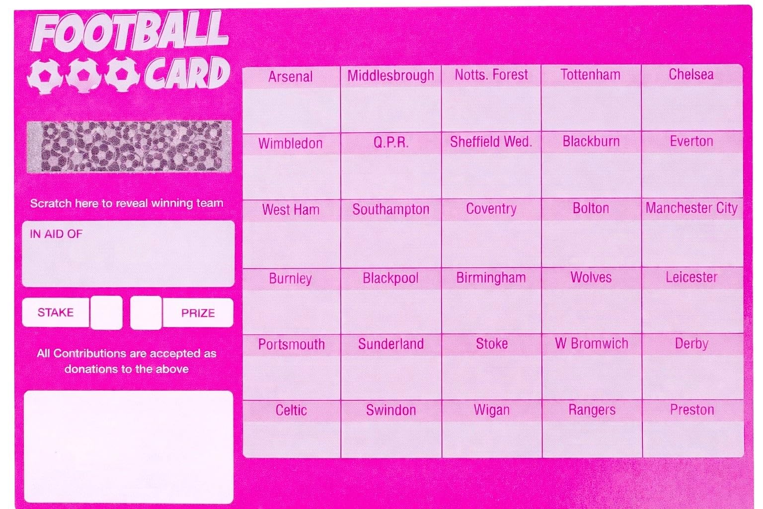 Thomas & Anca Club Supplies Ltd Football Fundraising Cards 30 Teams Pack of 10 CARDS