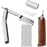 PROOF Straight Razor for Men, Single Blade Barber Shavette Kit, Steel Edge | Made in USA, Professional Wet Shaving, Scalloped Design, CNC Machined Aluminum, Knife Grade Stainless, Leather Sleeve