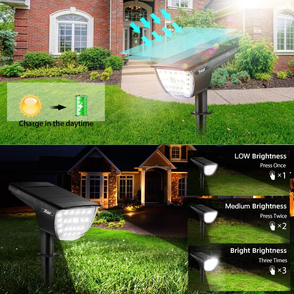 JIOR Solar Landscape Spot Lights Outdoor 32 LED IP65 Waterproof Wireless Lights for Garden 4 Pack (Cold White) - - 