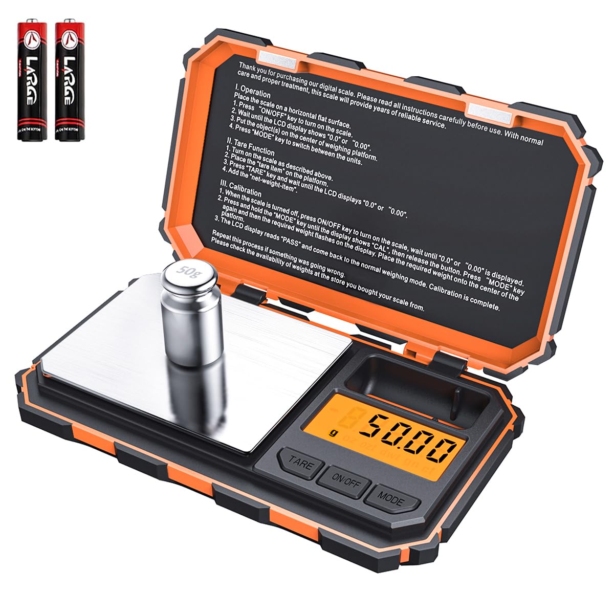 Brifit Precision Scale, 200g/0.1g, 50g Calibration Weight, 0.1g Precision Scales, Pocket Scale with LCD Display, with Tare Function, Stainless Steel (Battery Included)