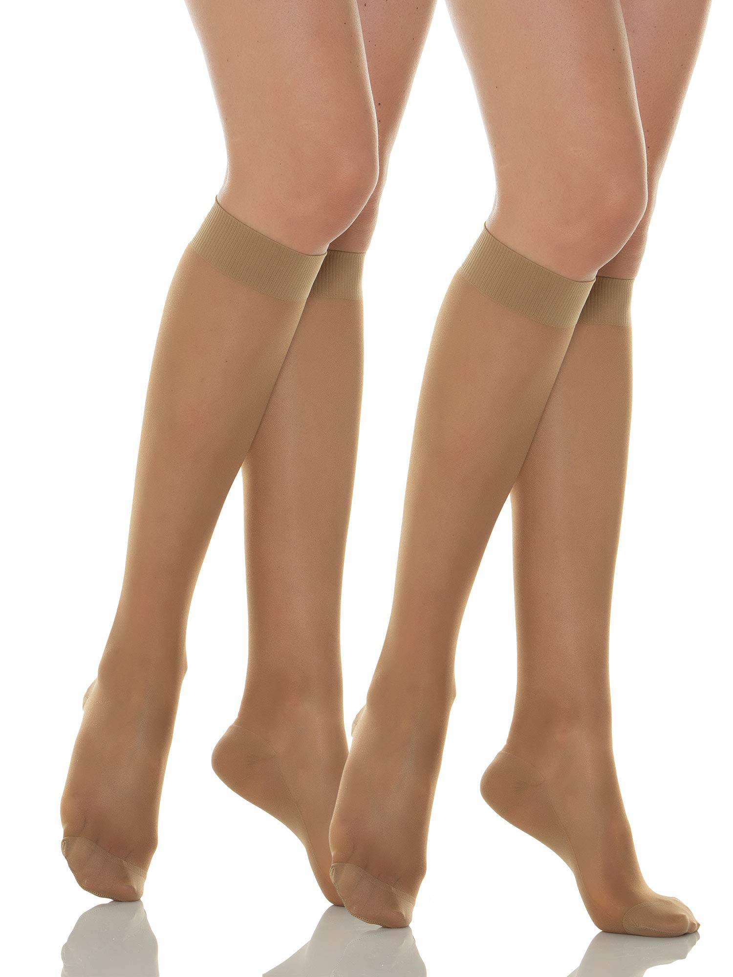 Relaxsan Basic 750 (2 Pairs - Beige 2/M) Compression Socks for Women, Knee High Socks 12-17 mmHg