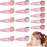 HLTOO 15PCS Strawberry and Peach Hair Clips, Pink Cute Hair Barrettes, Fruit Metal Snap Hair Accessories, for Women and Girls Hair Styling Accessories
