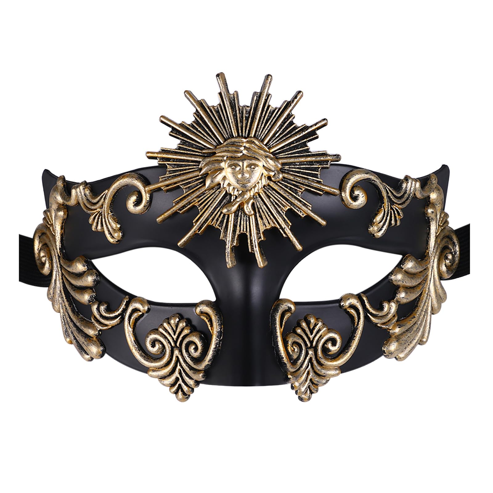 Oidea Masquerade Masks for Men: Ancient Greek Roman Sun God Masks Half Face Mask for Halloween Mascarade Ball Costume Prom Cosplay Mardi Gras Party Black Gold