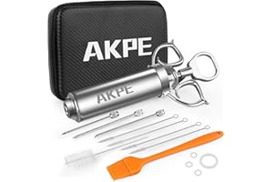 AKPE Meat Injector, Stainless Steel Marinade injector Syringe for BBQ Grill and Turkey, 2 Ounce Syringe with 3 Needles, Easy to Use and Clean (With Case)