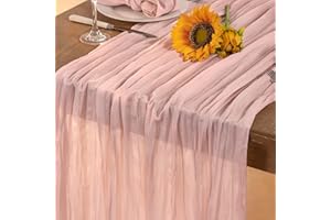 DeZerlor Pink Cheesecloth Table Runner Mothers Day Table Runner Pink Spring Boho Sheer Cheese Cloth Summer Table Decorations Gauze 120 Inches for Wedding Bridal Girl Baby Shower Sweet 16 Party Decor