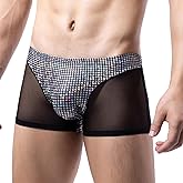 Evankin Mens Sexy Boxer Briefs Glitter Lingerie See Through Mesh Underwear Breathable Boxers Panties with Bulge Pouch