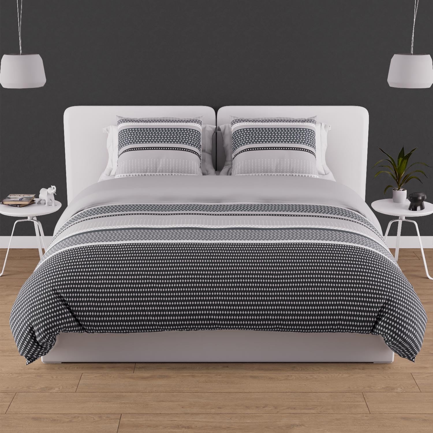 Soleil d'ocre, Thales Duvet Cover Set, 57 Thread Count, 260 x 240 cm, Grey