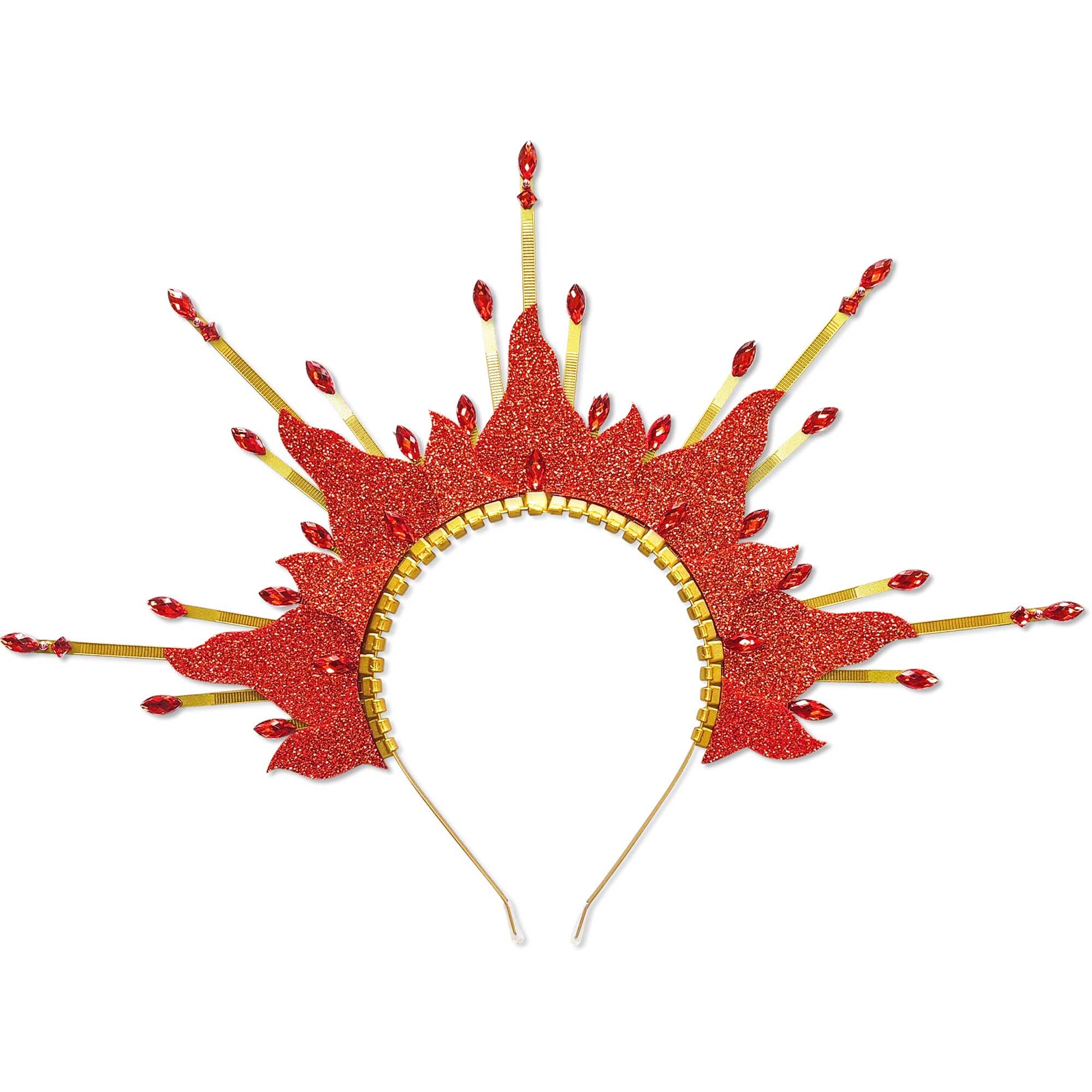 BACH AND BOUJEE Fire Flame Headpiece Sun Halo Crown Headband Carnival Accessories Headdress Mardi Gras Rave Festival for Women Costume Supplies