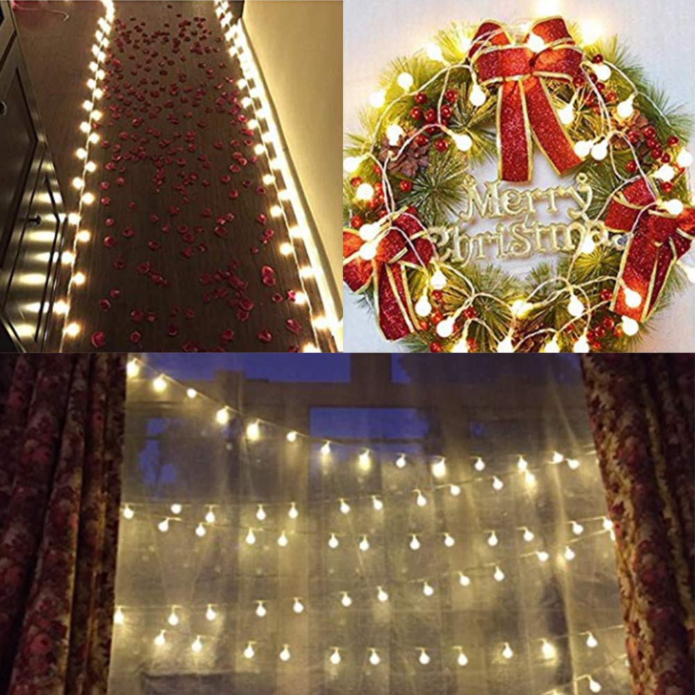 Johouse Globe String Lights, Battery Operated Waterproof Starry Light Fairy Lights Christmas Decor for Home Lawn Garden Wedding Party, Warm White, 16ft 50 LEDs