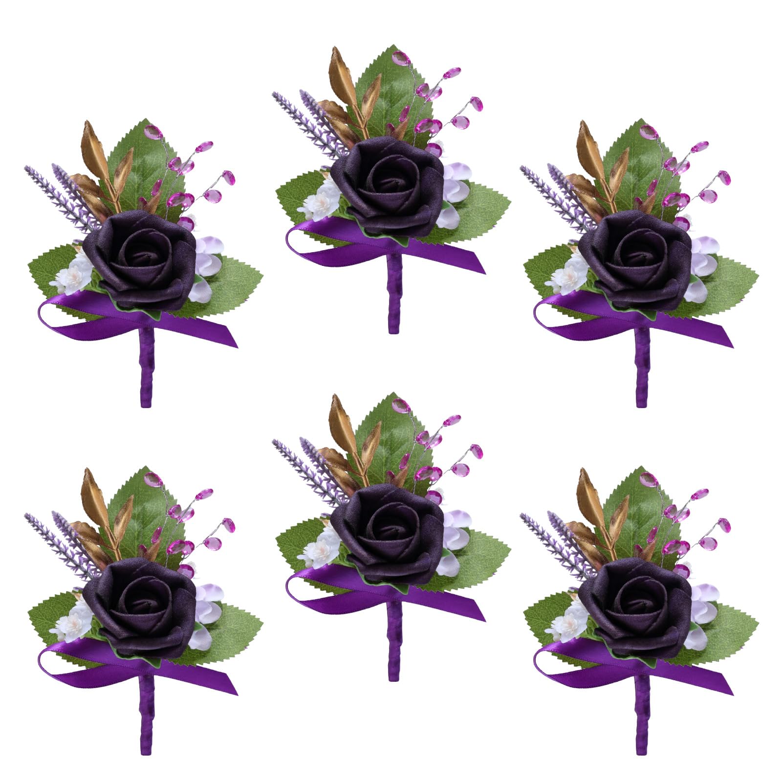 Photo 1 of Marriwise 6pcs Rose Boutonniere for Men, Artificial Flowers Wedding Groom Groomsmen Boutonniere for Wedding/Anniversary/Prom/Rustic Wedding/Homecoming (Dark Purple)