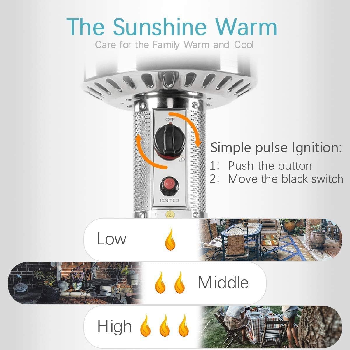 Raoccuy Stainless Steel Outdoor Patio Heater Propane with Wheels and Cover, Large, Outdoor Table Top Heater with Adjustable Thermostat, Suitable for Garden Wedding for Patio, Lawn, Cafe : Garden & Outdoor