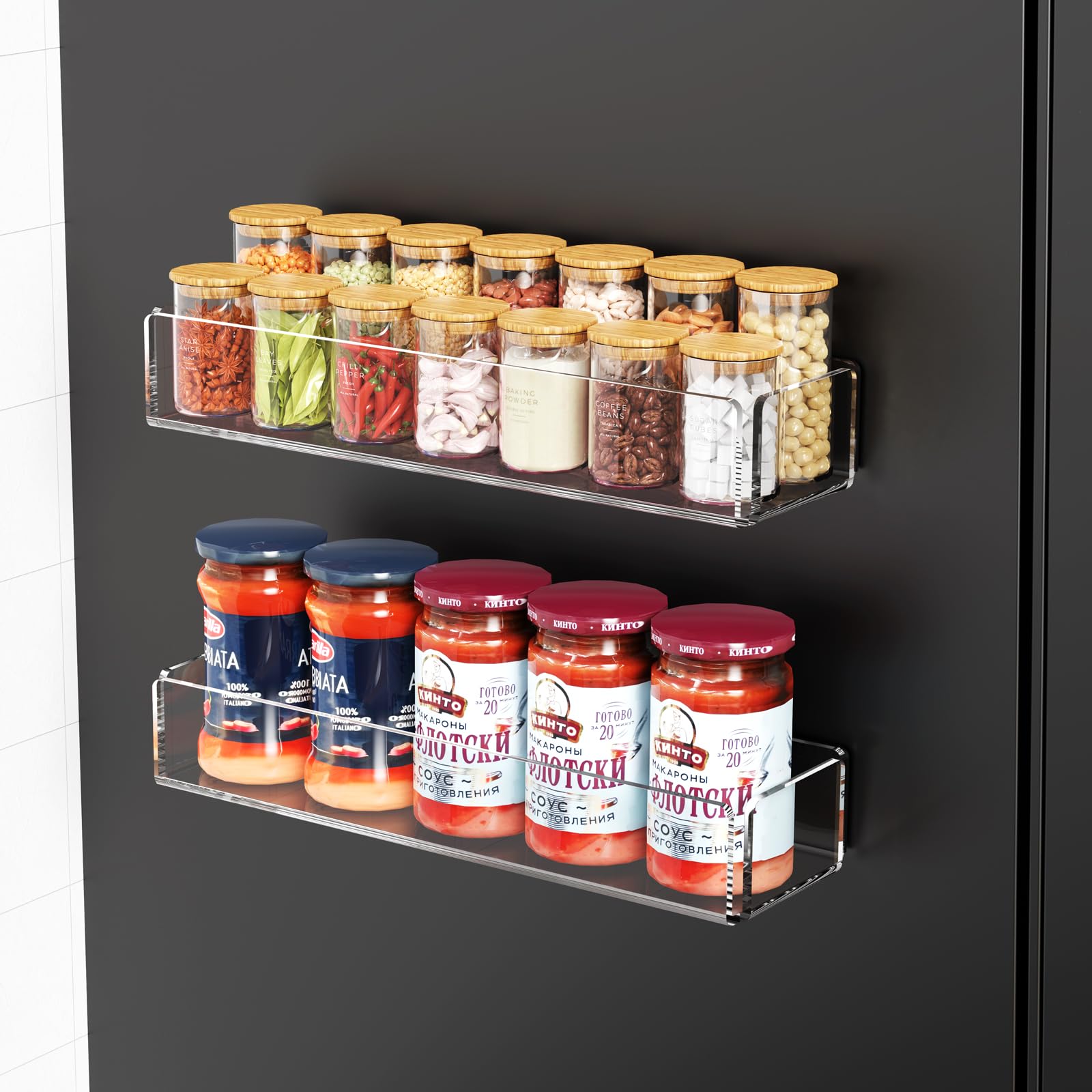 Photo 1 of Lumanman 2 Pack Acrylic Spice Racks for Refrigerator and Oven, Magnetic Fridge Organizers and Storage, Clear