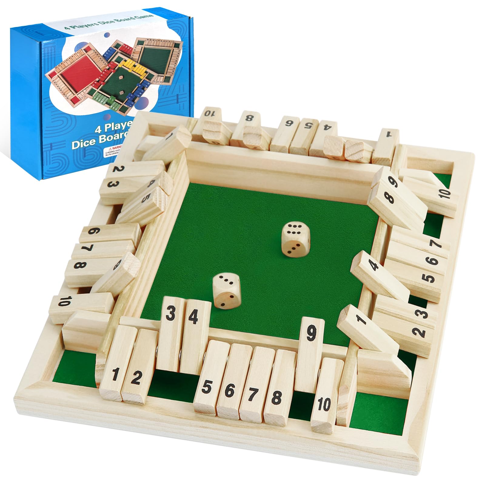 Audasi Shut the Box Game Classic 2-4 Players Shut the Box Dice Game Wooden Table Traditional Family Travel Board Game Educational Dice Games for Kids and Adults Fun Math Pub Game