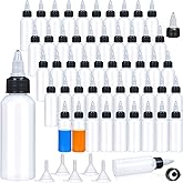 Gandeer 100 Pcs 2 oz Boston Dispensing Squeeze Bottles Bulk with Twist Cap LDPE Cookie Icing Condiment Travel Hair Oil Squirt 5pcs Funnel Liquid Mini Dressing Container Ketchup Paint(Black Cap)