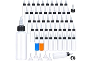 Gandeer 100 Pcs 2 oz Bottles Plastic Squeeze Condiment Travel Hair Oil Applicator Squirt Bottle Small Boston Dispensing Bottles with Twist Cap 5Pcs Funnel Liquid Mini Dressing Container Ketchup Paint