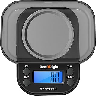 ACCUWEIGHT Feinwaage 0.1g digitale Waage Briefwaage Grammwaage Taschenwaage Präzisionswaage mit Zählfunktion, zugeschnittene Wiegeschale max. 1000g