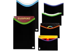 RFID SECURE RFID Blocking Credit Card & Passport Sleeves (4 Long Side Credit Card & 2 Passport Protectors) – RFID Blocking Identity Theft Protection, Slim Design – Ideal for Travel and Everyday Use