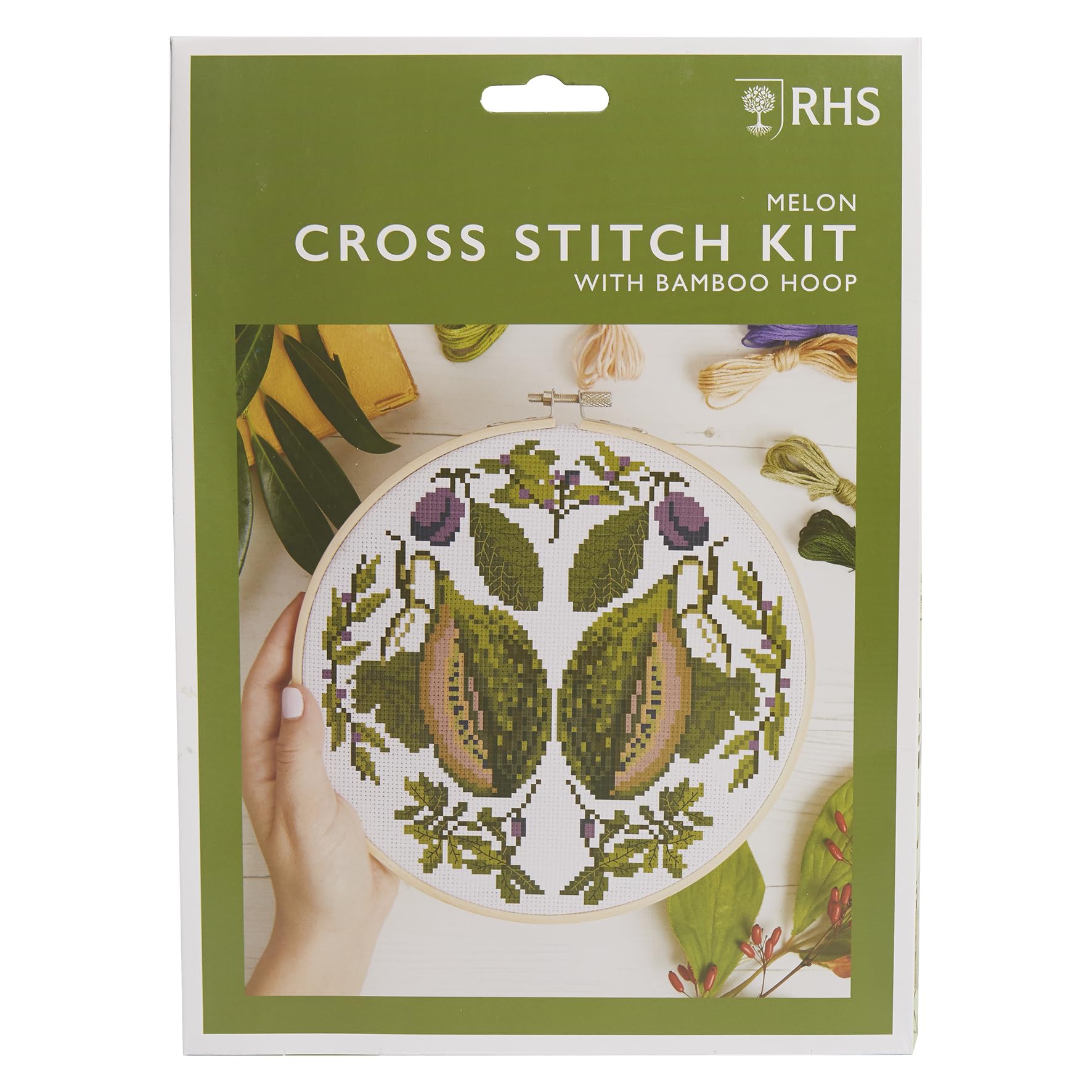 RHS The Royal Horticultural Society Cross Stitch Kit, Melon Design, 8", Embroidery Kits Adults, Beginners, Gift Idea, with Embroidery Patterns, DIY Crafting Set