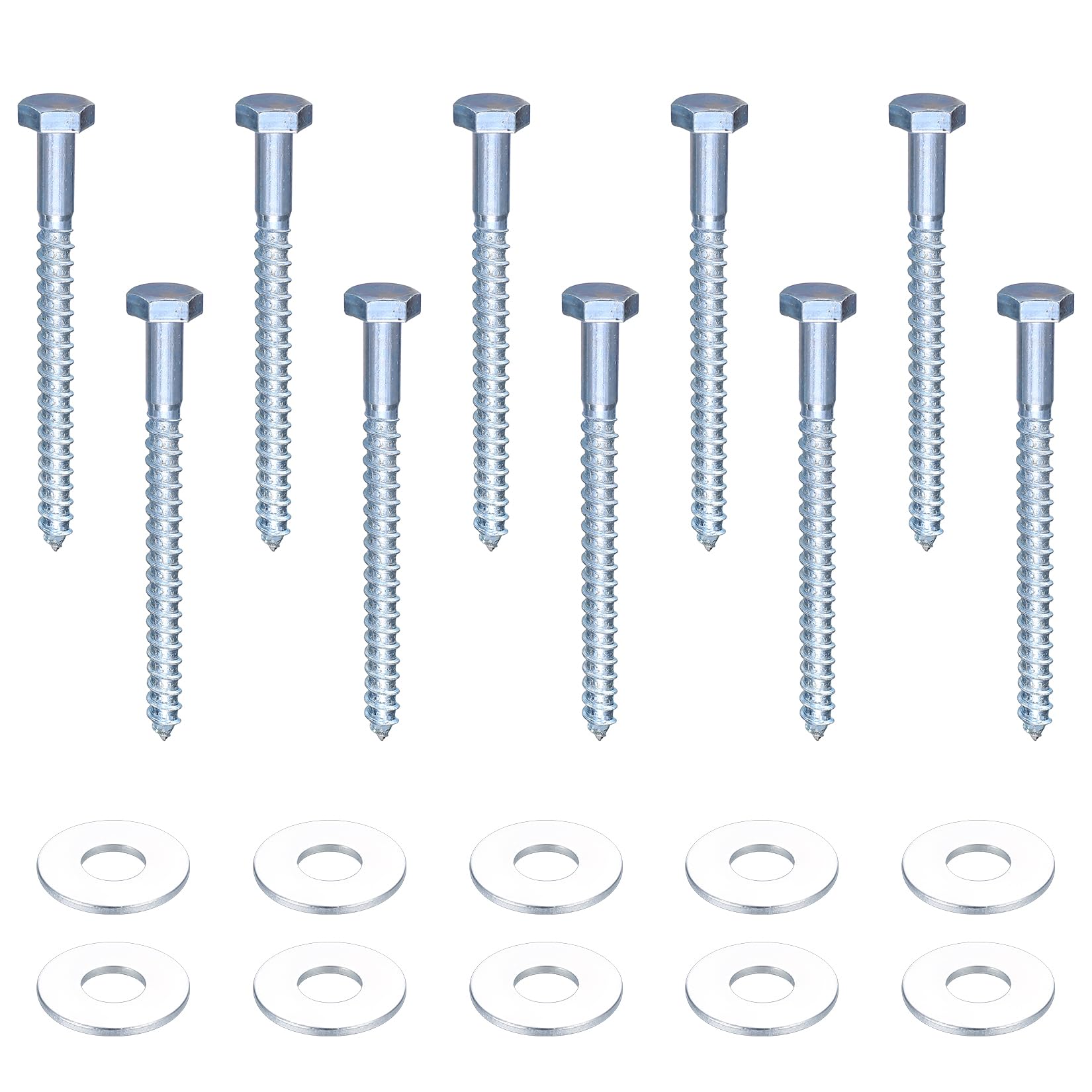 10 Pcs M10 Coach Screw Hex Head Bolts - Galvanized Masonry Concrete Wall Fixing Lag Bolts With Washers for TV Bracket Decking - M10 (10mm) X 120mm